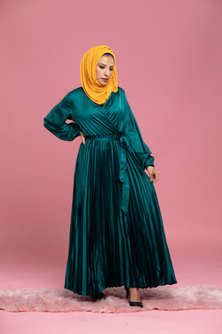 Fatima Pleated Satin Dress