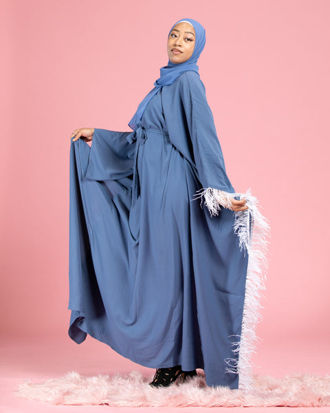 Light Blue Feathered Abaya